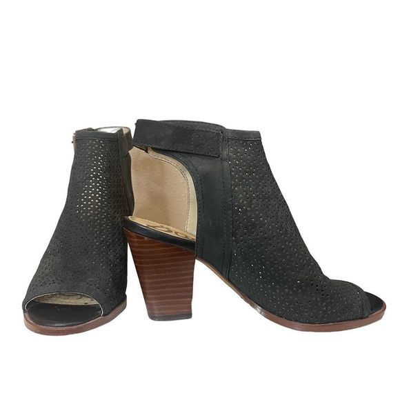 Sam Edelman Women’s Easton Black Suede Peep Toe Booties Sz 7M - Picture 4 of 9